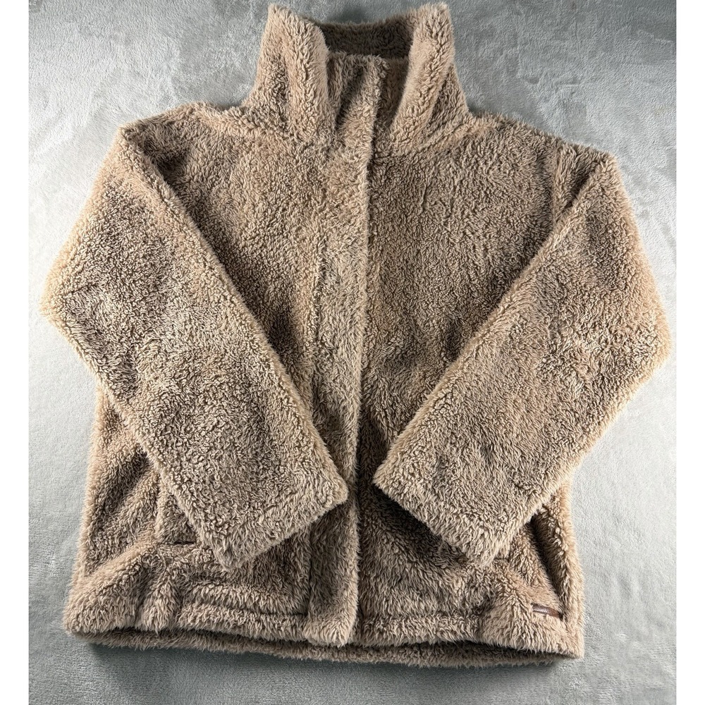 Billabong Women's Sherpa Fleece Jacket Tan Cozy Snap Front Teddy‎ Coat Size S
